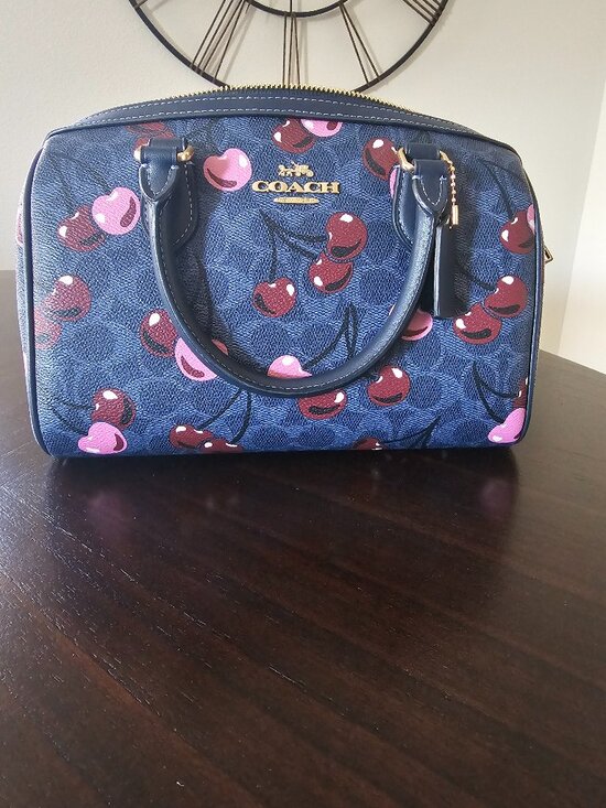 Coach Handbags - Coach - Rowan Satchel Bag In Signature Denim Canvas With Cherry Print